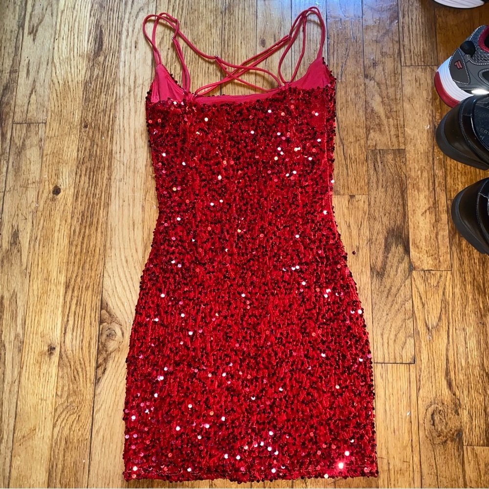 Briar Sequin Bodycon Dress in Red- Lucy in the Sky
